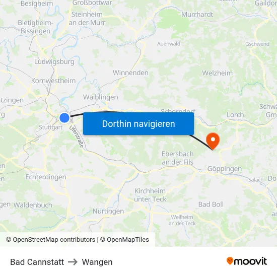 Bad Cannstatt to Wangen map