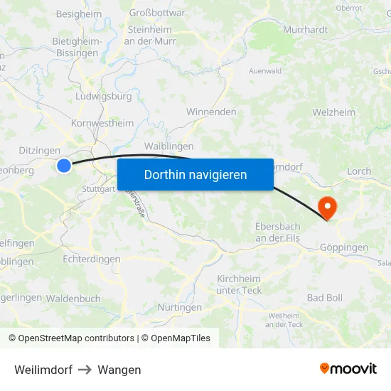Weilimdorf to Wangen map