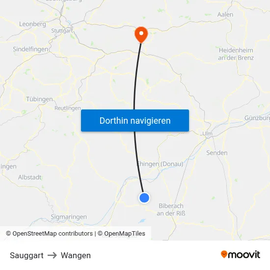 Sauggart to Wangen map