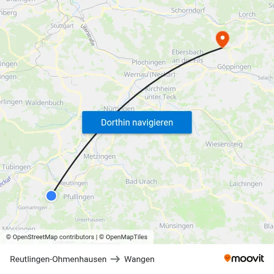 Reutlingen-Ohmenhausen to Wangen map