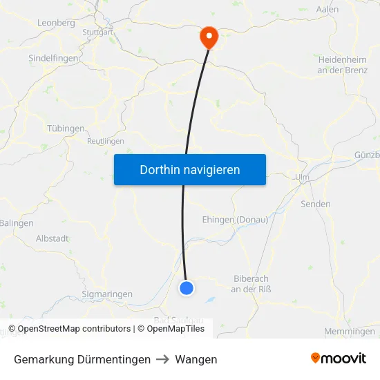 Gemarkung Dürmentingen to Wangen map
