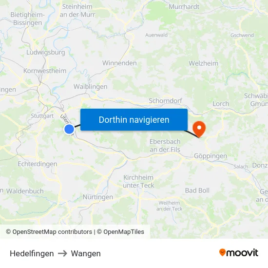 Hedelfingen to Wangen map