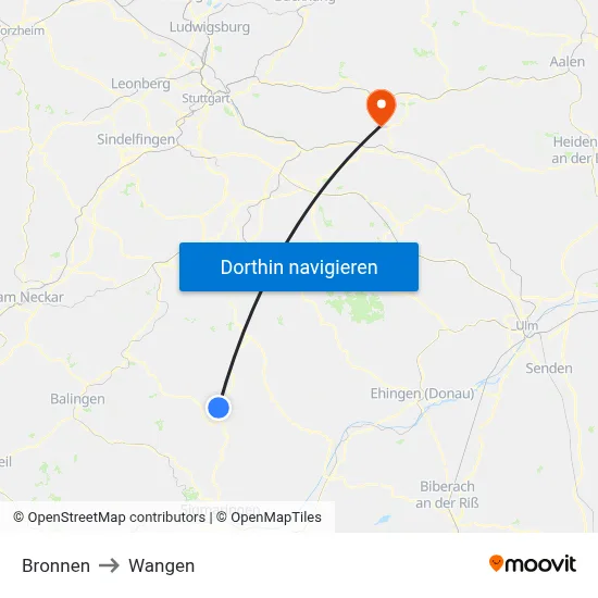 Bronnen to Wangen map