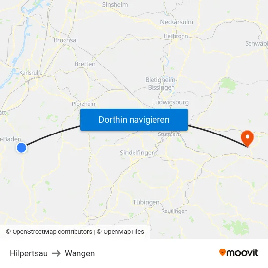 Hilpertsau to Wangen map