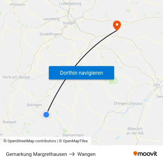 Gemarkung Margrethausen to Wangen map