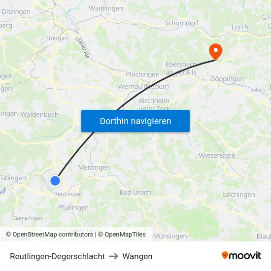 Reutlingen-Degerschlacht to Wangen map