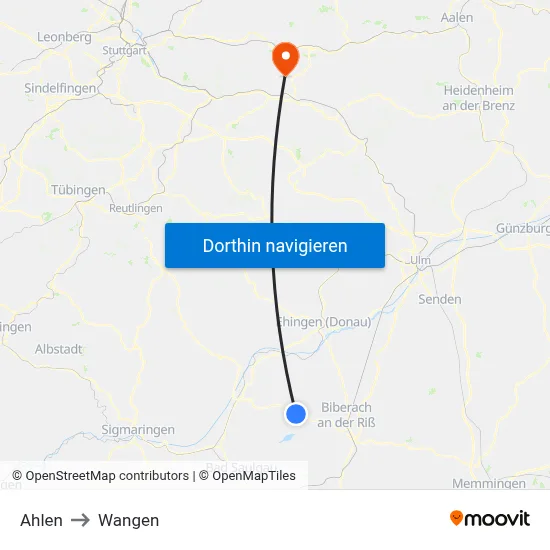 Ahlen to Wangen map
