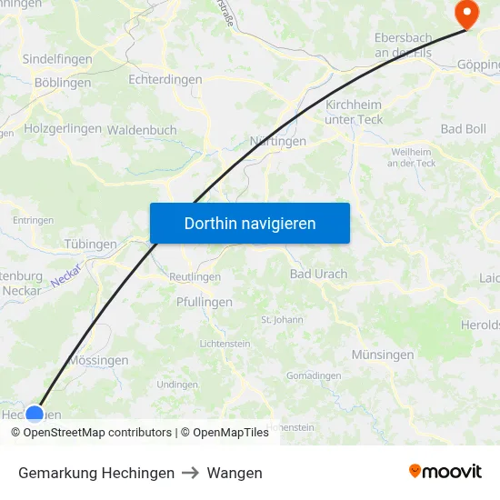 Gemarkung Hechingen to Wangen map
