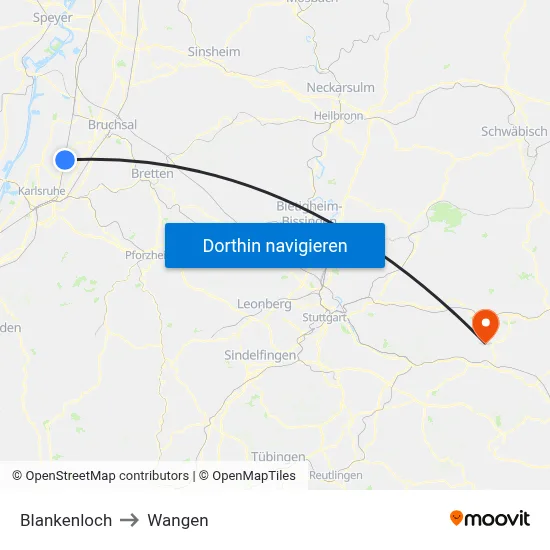 Blankenloch to Wangen map