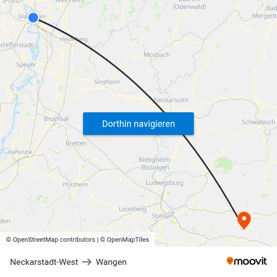 Neckarstadt-West to Wangen map