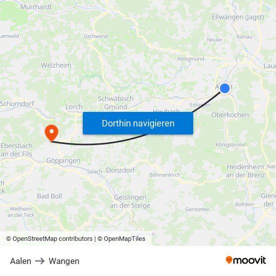 Aalen to Wangen map