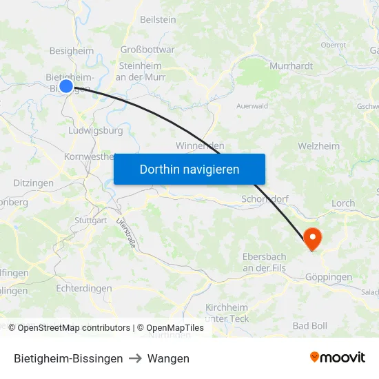 Bietigheim-Bissingen to Wangen map
