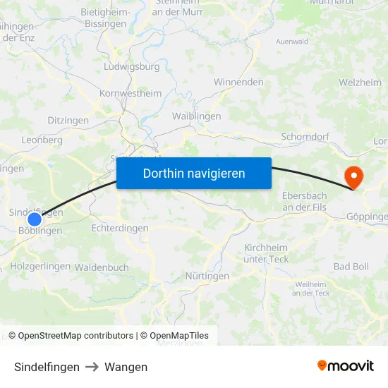 Sindelfingen to Wangen map