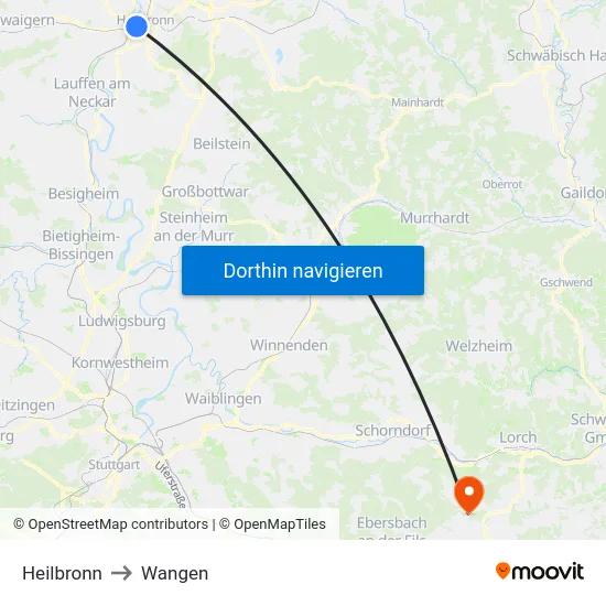 Heilbronn to Wangen map