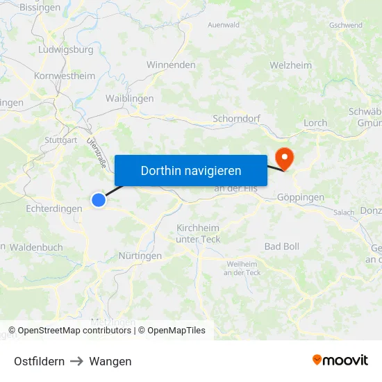 Ostfildern to Wangen map