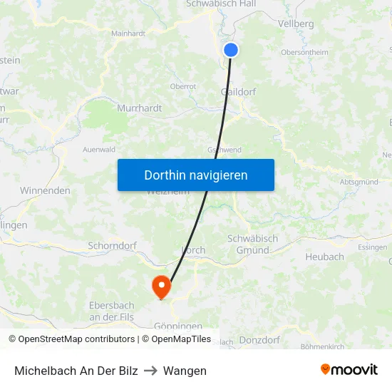 Michelbach An Der Bilz to Wangen map