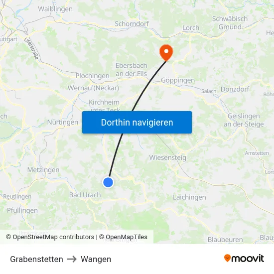Grabenstetten to Wangen map
