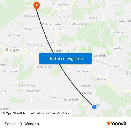 Schlat to Wangen map