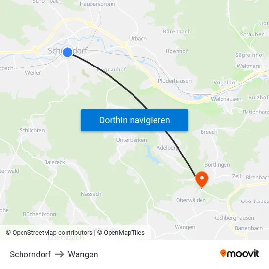 Schorndorf to Wangen map