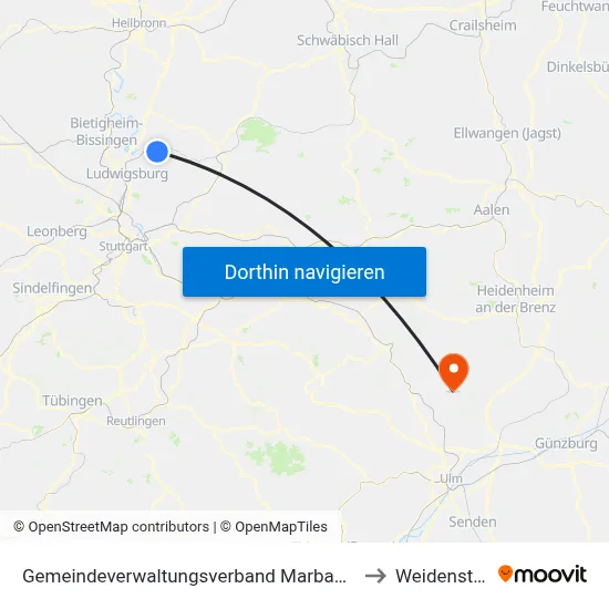 Gemeindeverwaltungsverband Marbach am Neckar to Weidenstetten map