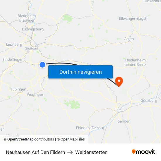 Neuhausen Auf Den Fildern to Weidenstetten map