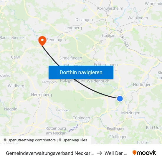 Gemeindeverwaltungsverband Neckartenzlingen to Weil Der Stadt map