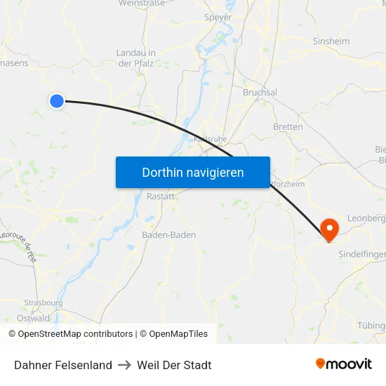 Dahner Felsenland to Weil Der Stadt map