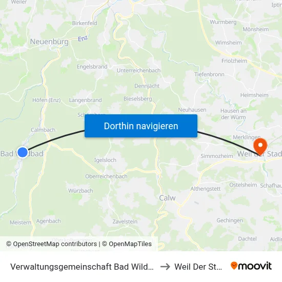 Verwaltungsgemeinschaft Bad Wildbad to Weil Der Stadt map