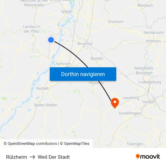 Rülzheim to Weil Der Stadt map