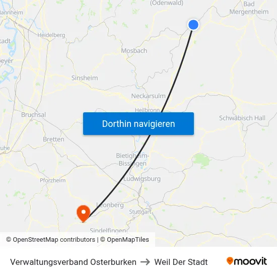 Verwaltungsverband Osterburken to Weil Der Stadt map