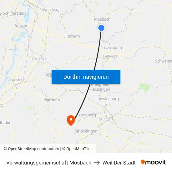 Verwaltungsgemeinschaft Mosbach to Weil Der Stadt map