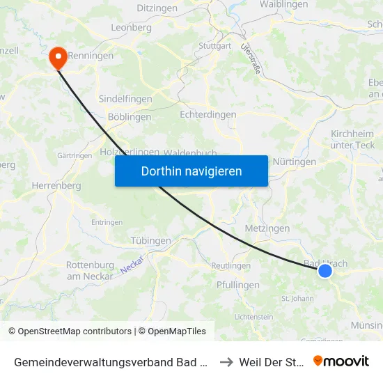Gemeindeverwaltungsverband Bad Urach to Weil Der Stadt map
