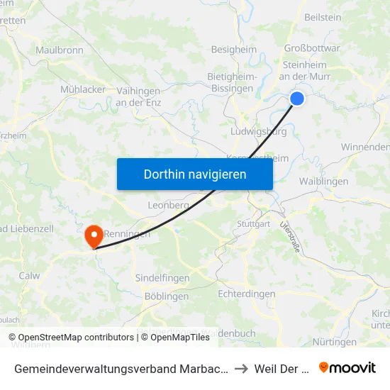 Gemeindeverwaltungsverband Marbach am Neckar to Weil Der Stadt map
