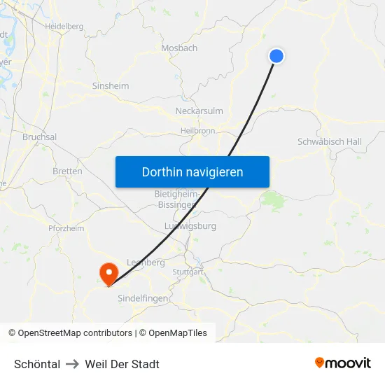 Schöntal to Weil Der Stadt map
