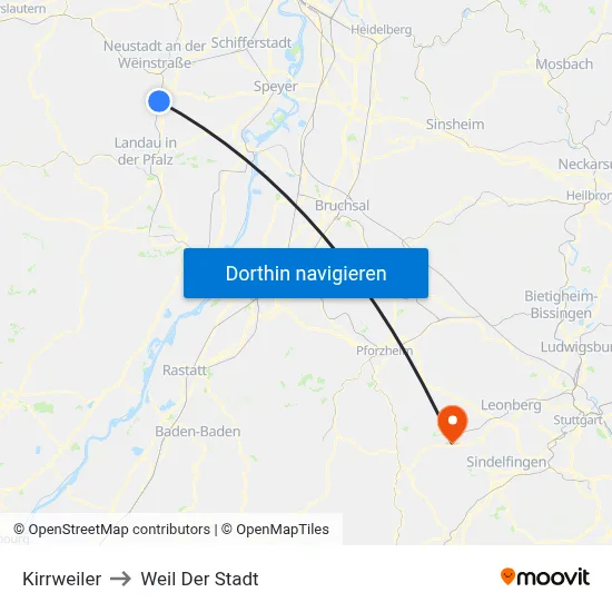 Kirrweiler to Weil Der Stadt map