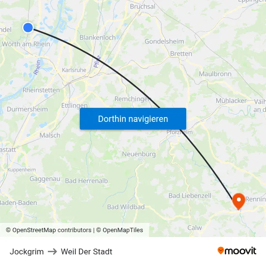 Jockgrim to Weil Der Stadt map