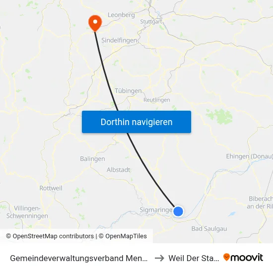 Gemeindeverwaltungsverband Mengen to Weil Der Stadt map