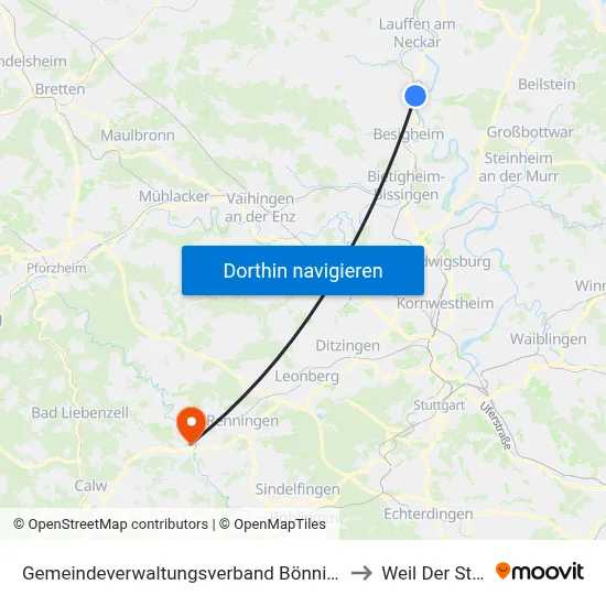 Gemeindeverwaltungsverband Bönnigheim to Weil Der Stadt map