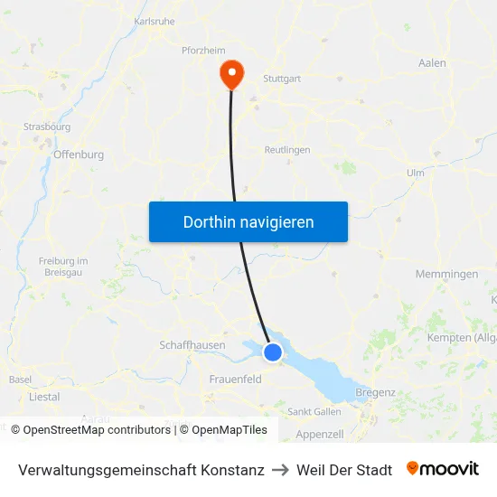 Verwaltungsgemeinschaft Konstanz to Weil Der Stadt map