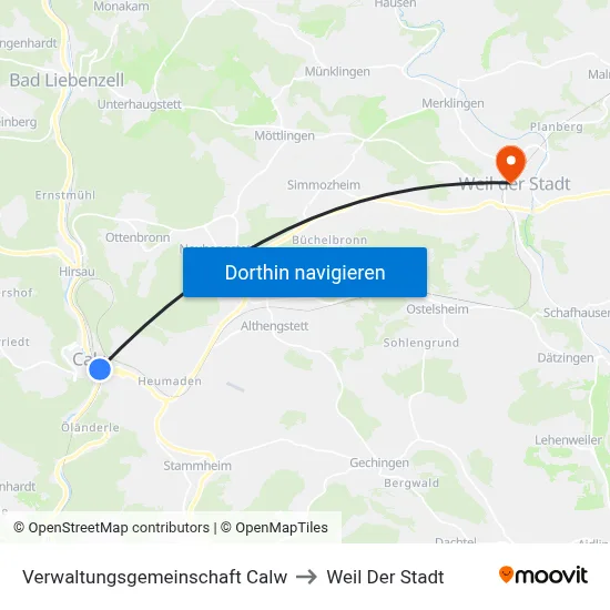 Verwaltungsgemeinschaft Calw to Weil Der Stadt map