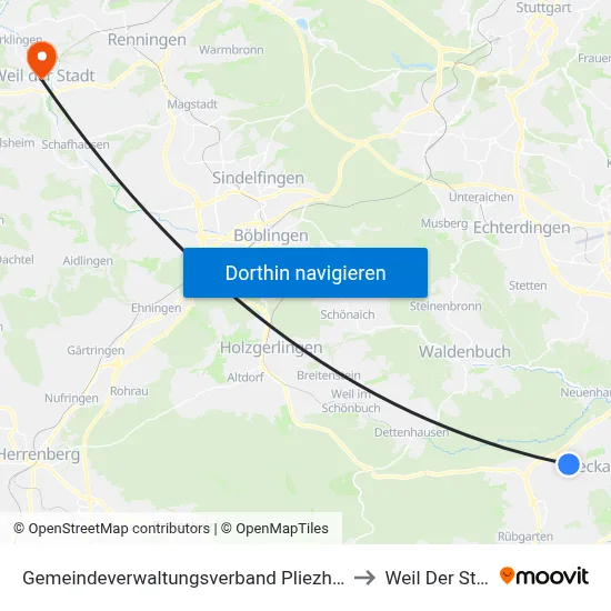Gemeindeverwaltungsverband Pliezhausen to Weil Der Stadt map