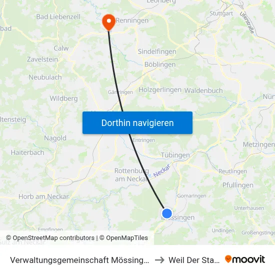 Verwaltungsgemeinschaft Mössingen to Weil Der Stadt map
