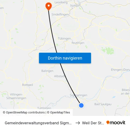 Gemeindeverwaltungsverband Sigmaringen to Weil Der Stadt map