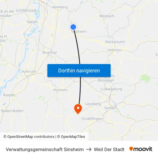 Verwaltungsgemeinschaft Sinsheim to Weil Der Stadt map