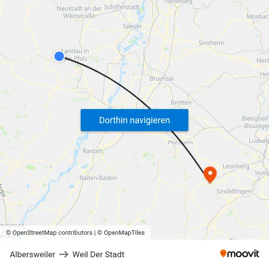 Albersweiler to Weil Der Stadt map