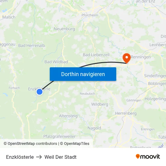 Enzklösterle to Weil Der Stadt map