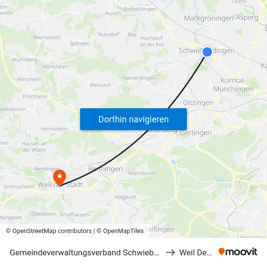Gemeindeverwaltungsverband Schwieberdingen-Hemmingen to Weil Der Stadt map
