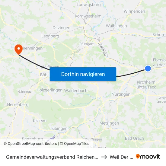 Gemeindeverwaltungsverband Reichenbach An Der Fils to Weil Der Stadt map