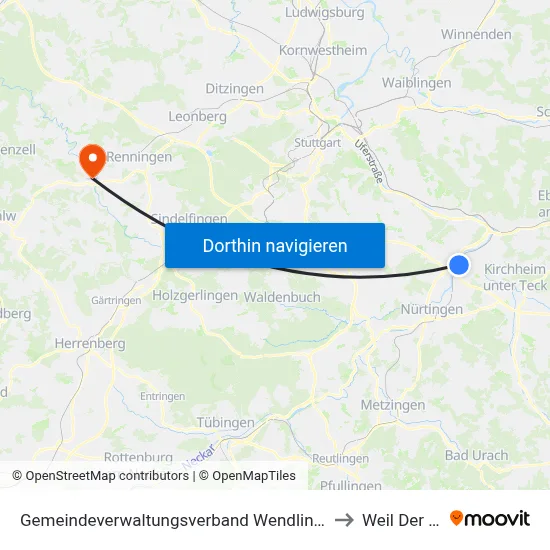 Gemeindeverwaltungsverband Wendlingen am Neckar to Weil Der Stadt map