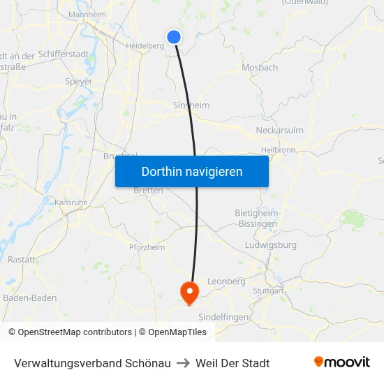 Verwaltungsverband Schönau to Weil Der Stadt map